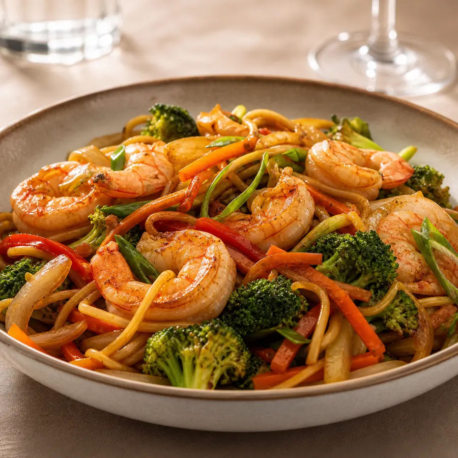Wok crevettes