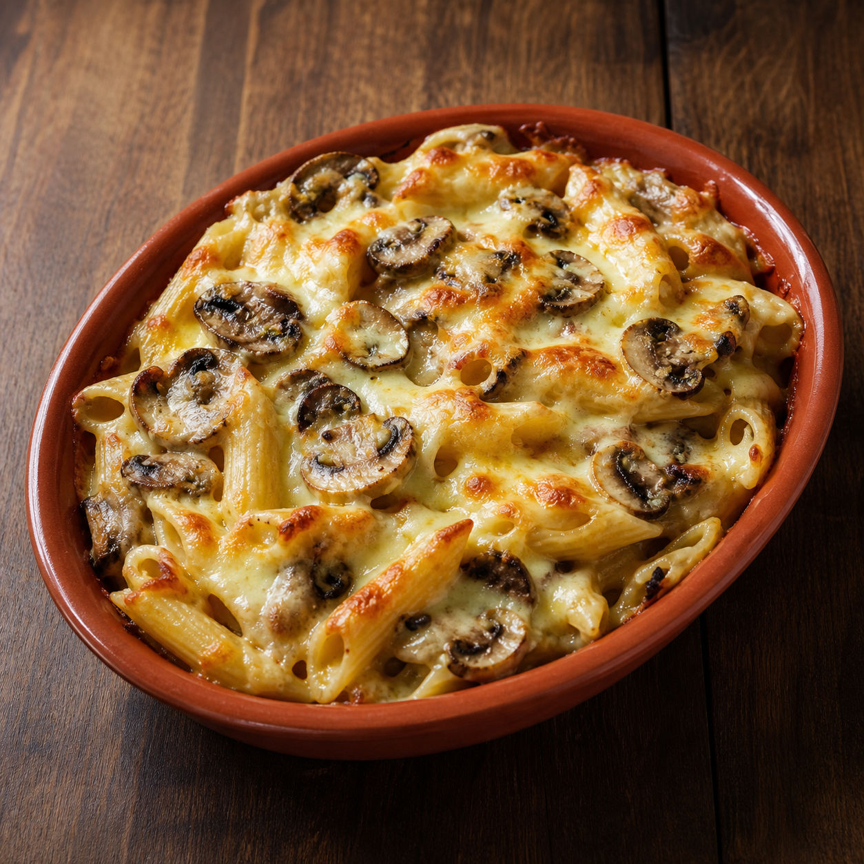 Gratin de pâtes aux champignons