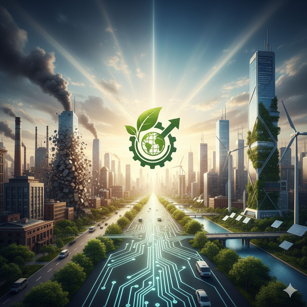 Wind turbines in a green field, representing sustainability services