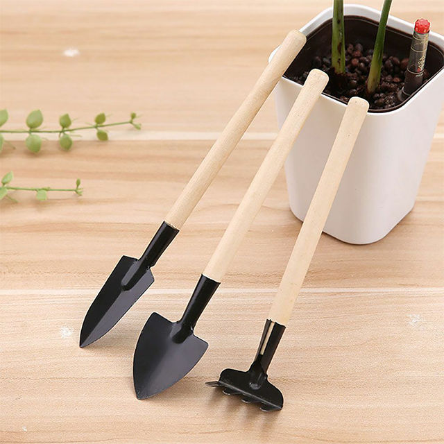 Gardening Tools Set Three Shovel Hoe Rake Plant Potted Flower Manual Wooden Handle Garden Agriculture Garden Tools