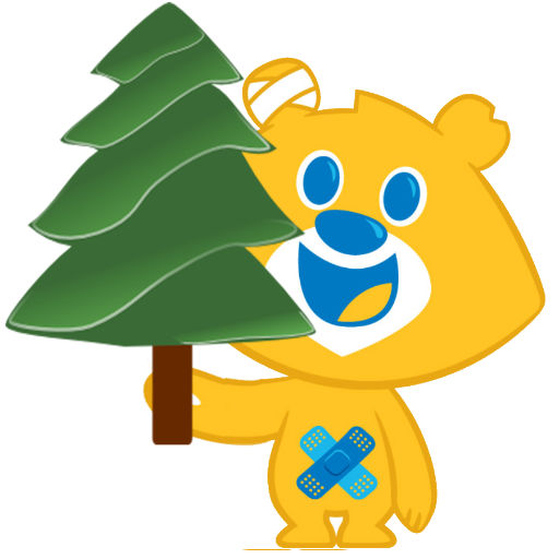 Mascot Theo holding a tree 