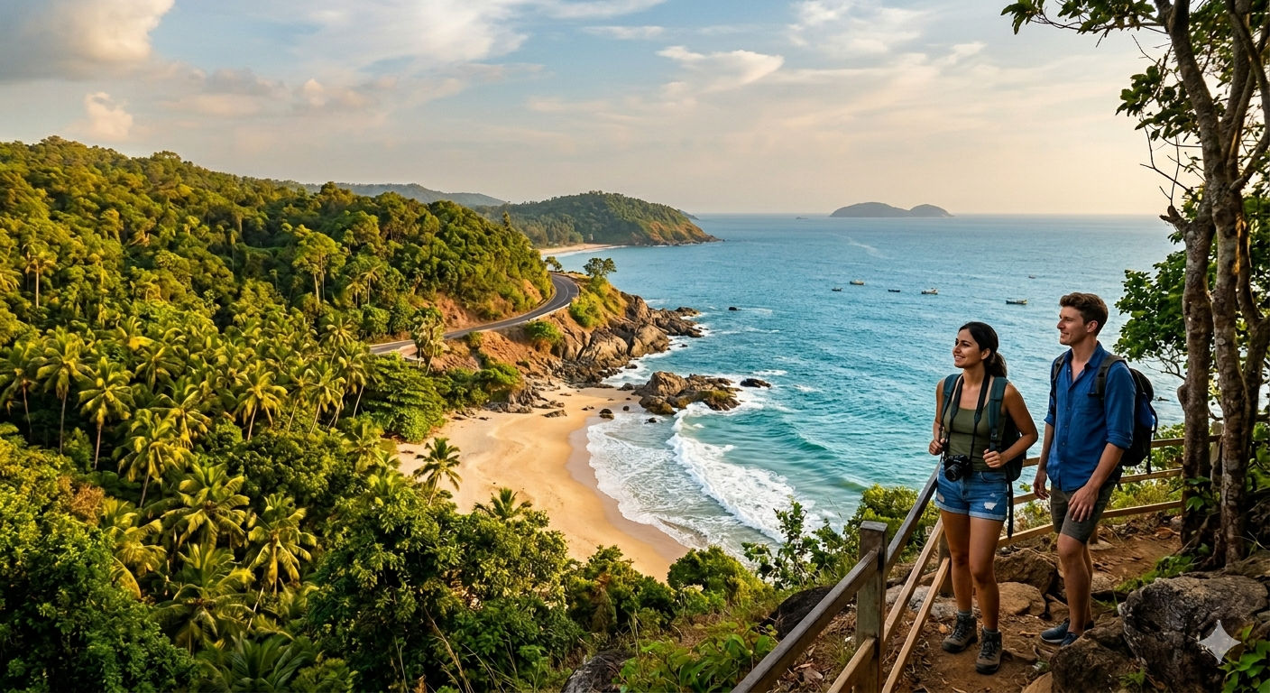 Trekkers on the clifftop trail linking Gokarna's four southern beaches