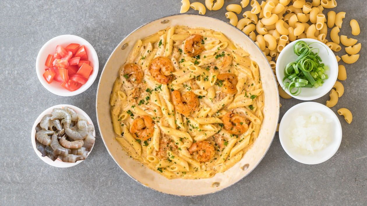 Cheesy Shrimp Delight with Garlicky Penne
