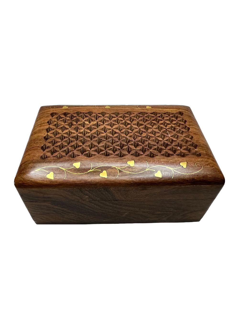 Sheesham Wood Jaali Cut With Brass Inlay Box With Secret Lock - Parampara