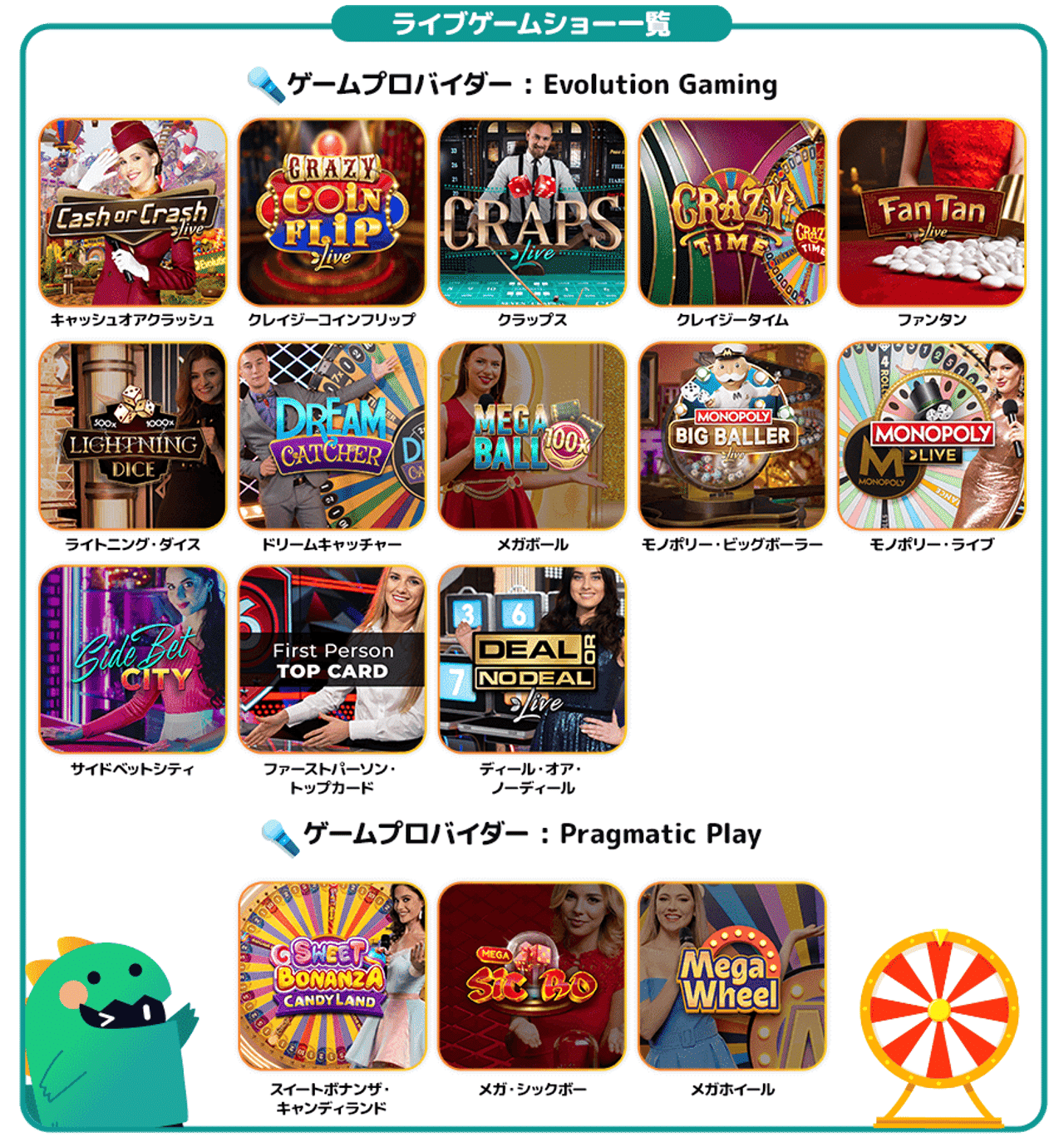 キャッシュバック ライブゲームショー一覧