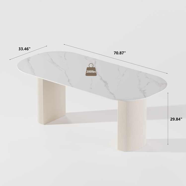 [Pre-Sale] 71" Luxury Snow Mountain Sintered Stone Dining Table, Fluted Pedestal Table for 6-8