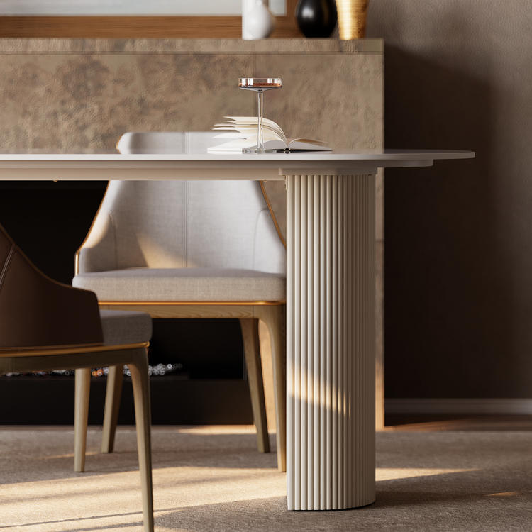 [Pre-Sale] 71" Luxury Snow Mountain Sintered Stone Dining Table, Fluted Pedestal Table for 6-8