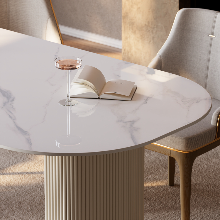 [Pre-Sale] 71" Luxury Snow Mountain Sintered Stone Dining Table, Fluted Pedestal Table for 6-8