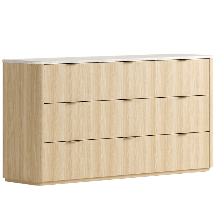 [Pre-sale] Travertine Fluted 9-Drawer Dresser, Natural