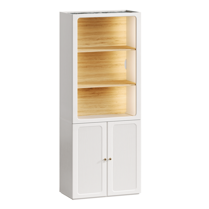 FlexMod 78.1" Modular Tall Bookcase with Scalloped Doors, Open Shelves & LED Lighting