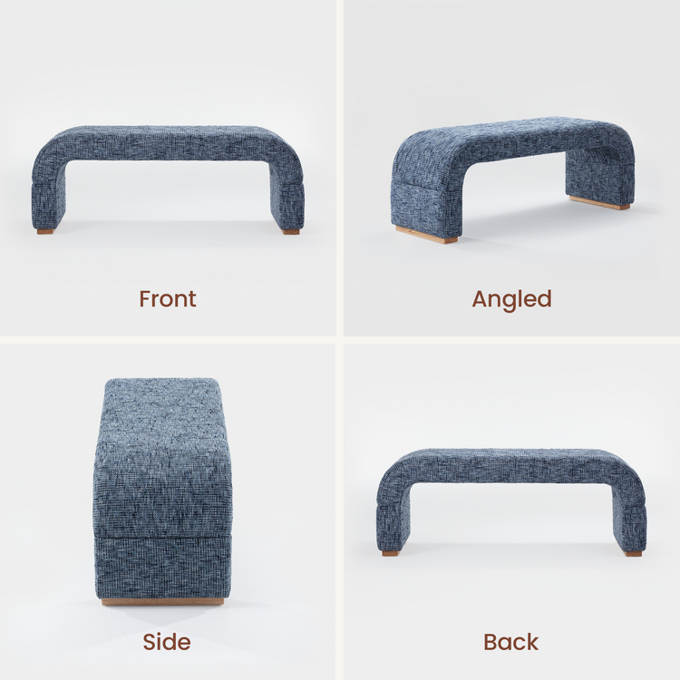 Dione Curved U-Shaped Bed End Bench & Shoe Bench, Harbor Depth Blue