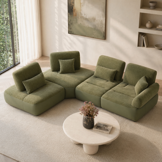 [Pre-Sale] 121" Modern 3-Seater Sectional Sofa with Left Chaise-Olive Green Chenille & Faux Leather Lounge Couch