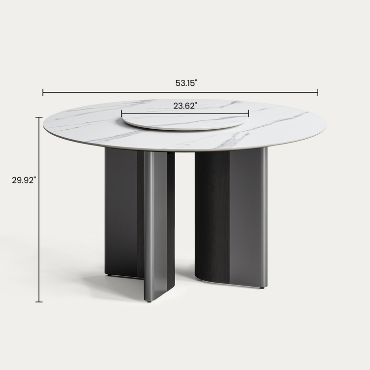 53" Snowy Mountain Glossy Sintered Stone Round Table for 6-8 (with Turntable)