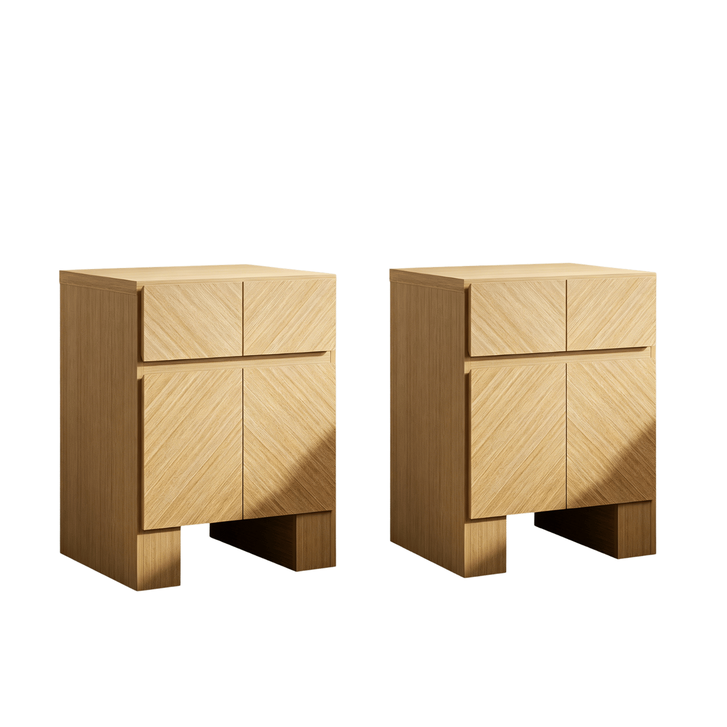 2PCS Galileo 23.5 " Wooden Nightstand with Charging Station, Natural Oak
