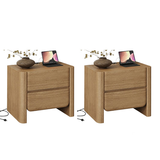 26 Inch Curved Edge Nightstands with Charging Station, Set of 2