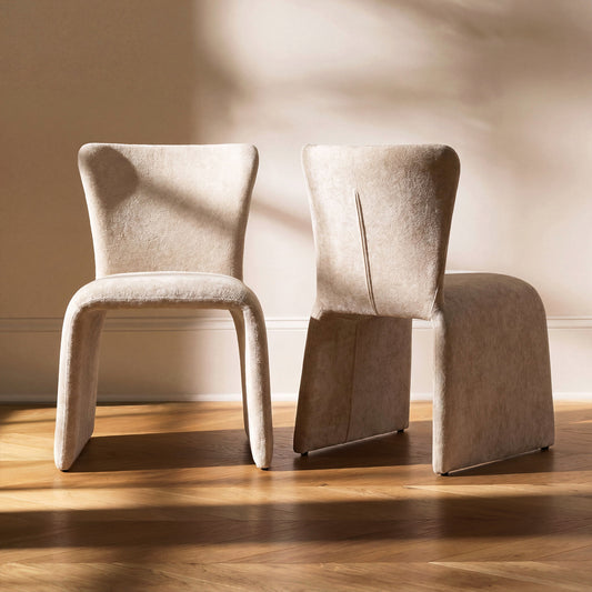 2Pack U Base Chenille Dining Chairs, Light Coffee