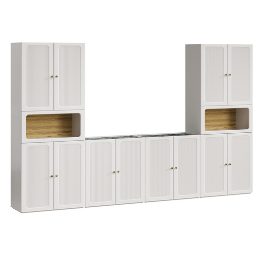 Flexmod 126" Modular Storage with Fluted Doors & Display Niches