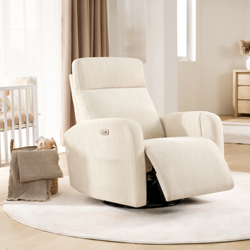 Power Swivel Glider Reclining Sofa with Adjustable Headrest & USB-C、Beige
