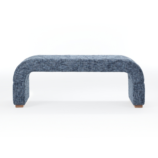 【Sale】 Dione Curved U-Shaped Bed End Bench & Shoe Bench, Harbor Depth Blue