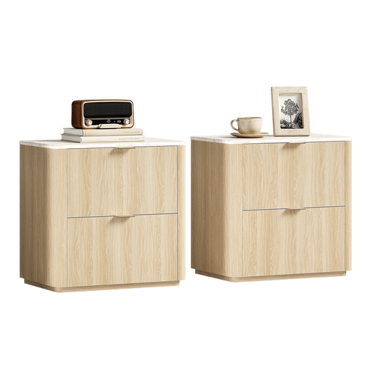 [Pre-Sale] Travertine 23.6" Fluted 2-Drawer Nightstand (Set of 2)