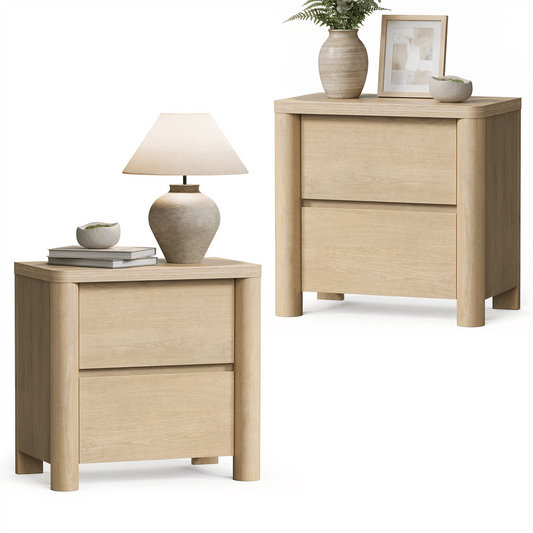 [Pre-Sale] 25.5'' Soft-Edge Natural Wood 2-Drawer Nightstand,Set of 2