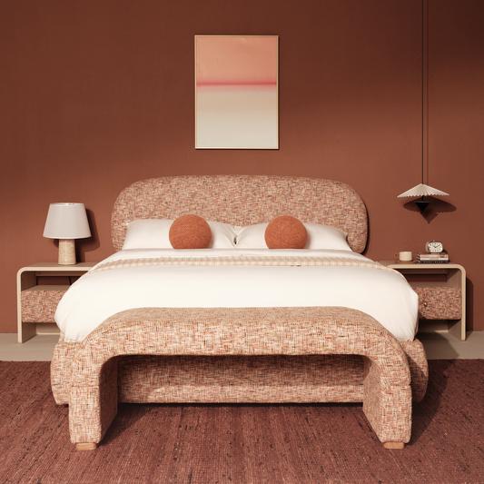Dione 4-Piece King Storage Bedroom Set: Lift-Up Bed, 2 Nightstands & Bench, Canyon Dawn Red