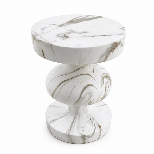[Pre-Sale] Vase Pedestal Round Side Table - White Marble-Look Finish