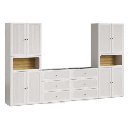 Flexmod 126" Modular Storage with Fluted Doors, Drawers & Niches