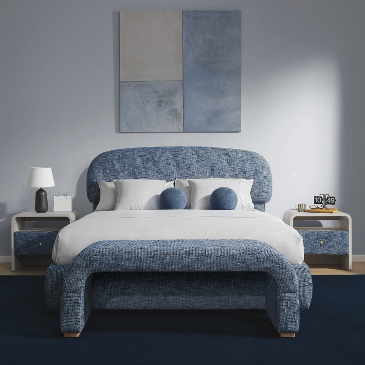Dione Curved U-Shaped Bed End Bench & Shoe Bench, Harbor Depth Blue