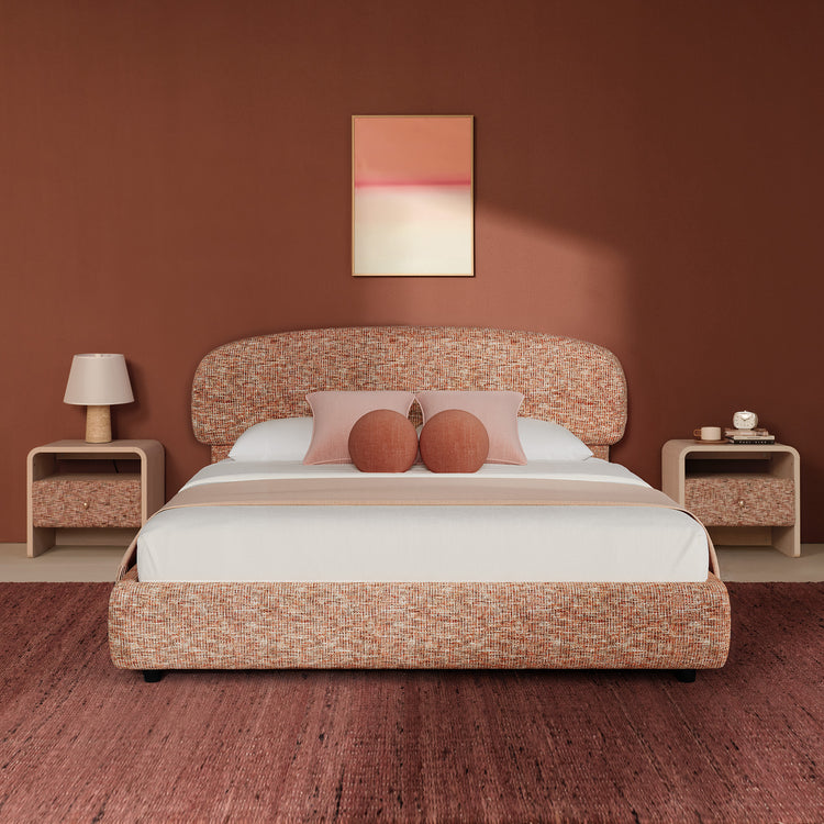 Dione King Lift-Up Storage Bed Frame with Curved Headboard, Canyon Dawn Red