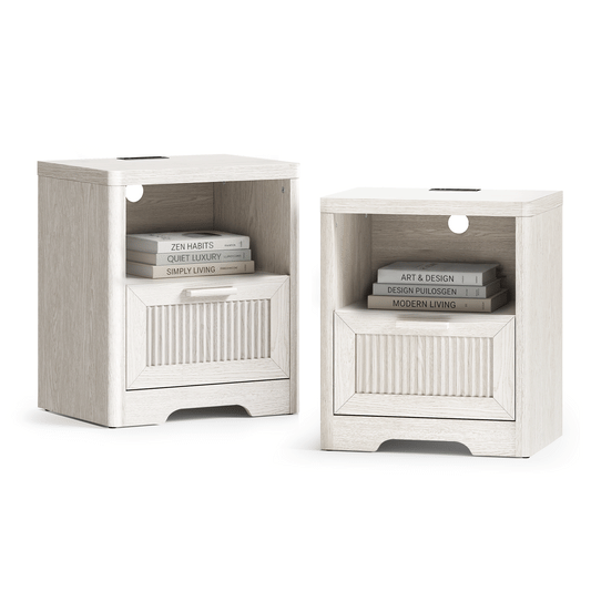 [Pre-Sale] Lira 22.8" Fluted Wood Nightstands with Charging Station, Set of 2