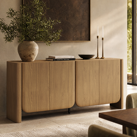 [Pre-Sale] 70 Inch Curved Edge Sideboard Accent Cabinet with 4 Storage Doors