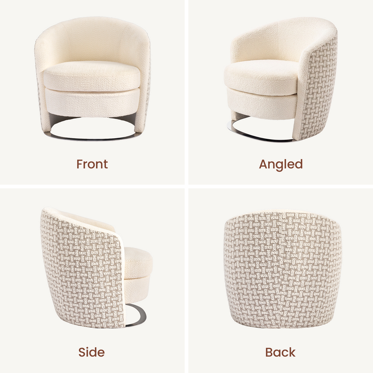 [Pre-sale]30.7" Modern Barrel Accent Chair in Beige, Curved Wrap-Around Backrest, Thick Spring Cushion