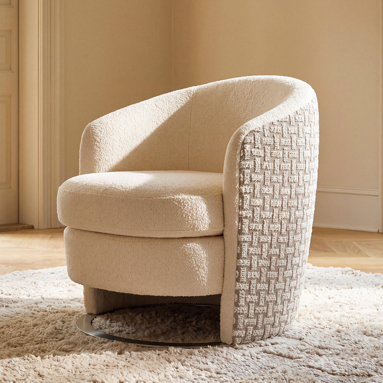 [Pre-sale]30.7" Modern Barrel Accent Chair in Beige, Curved Wrap-Around Backrest, Thick Spring Cushion