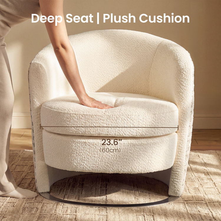 [Pre-sale]30.7" Modern Barrel Accent Chair in Beige, Curved Wrap-Around Backrest, Thick Spring Cushion