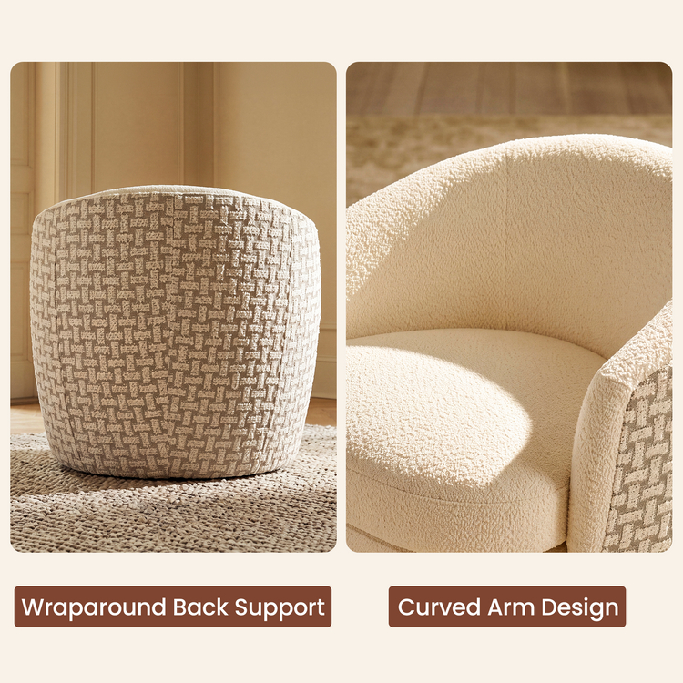 [Pre-sale]30.7" Modern Barrel Accent Chair in Beige, Curved Wrap-Around Backrest, Thick Spring Cushion