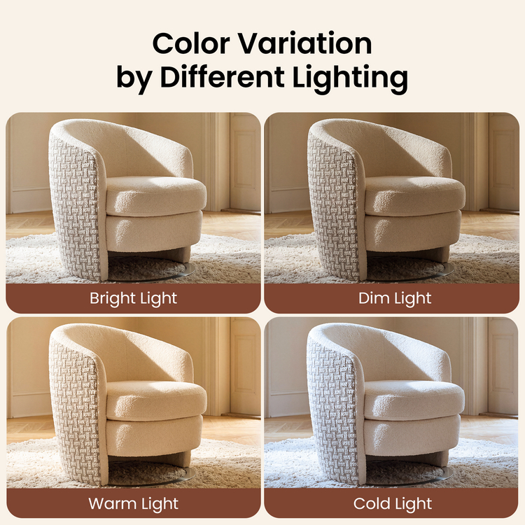 [Pre-sale]30.7" Modern Barrel Accent Chair in Beige, Curved Wrap-Around Backrest, Thick Spring Cushion