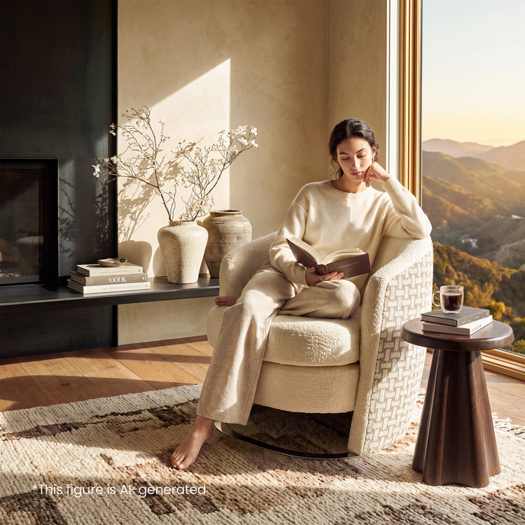 [Pre-sale]30.7" Modern Barrel Accent Chair in Beige, Curved Wrap-Around Backrest, Thick Spring Cushion