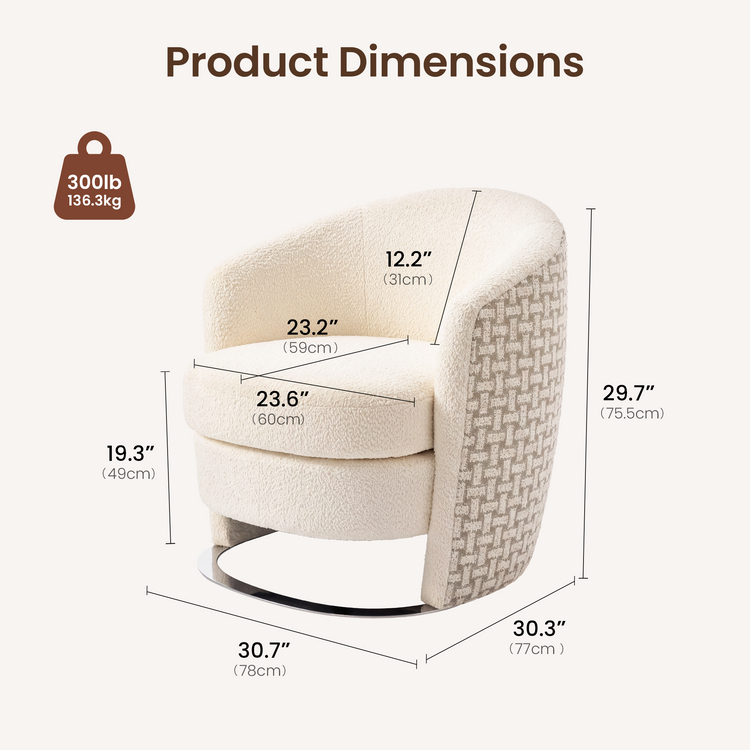 [Pre-sale]30.7" Modern Barrel Accent Chair in Beige, Curved Wrap-Around Backrest, Thick Spring Cushion