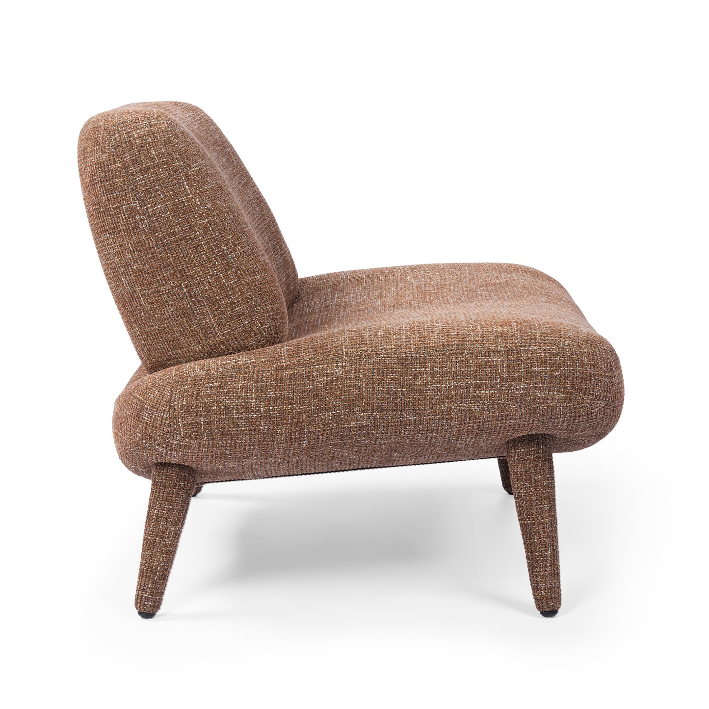 Brown armless chair shown from the side