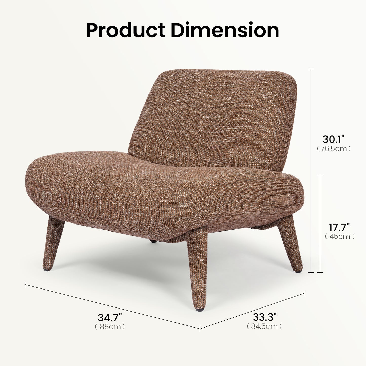 [Pre-Sale] Modern Mid-Century Bouclé Accent Chair | Wide Armless Lounge Chair in Rust Brown