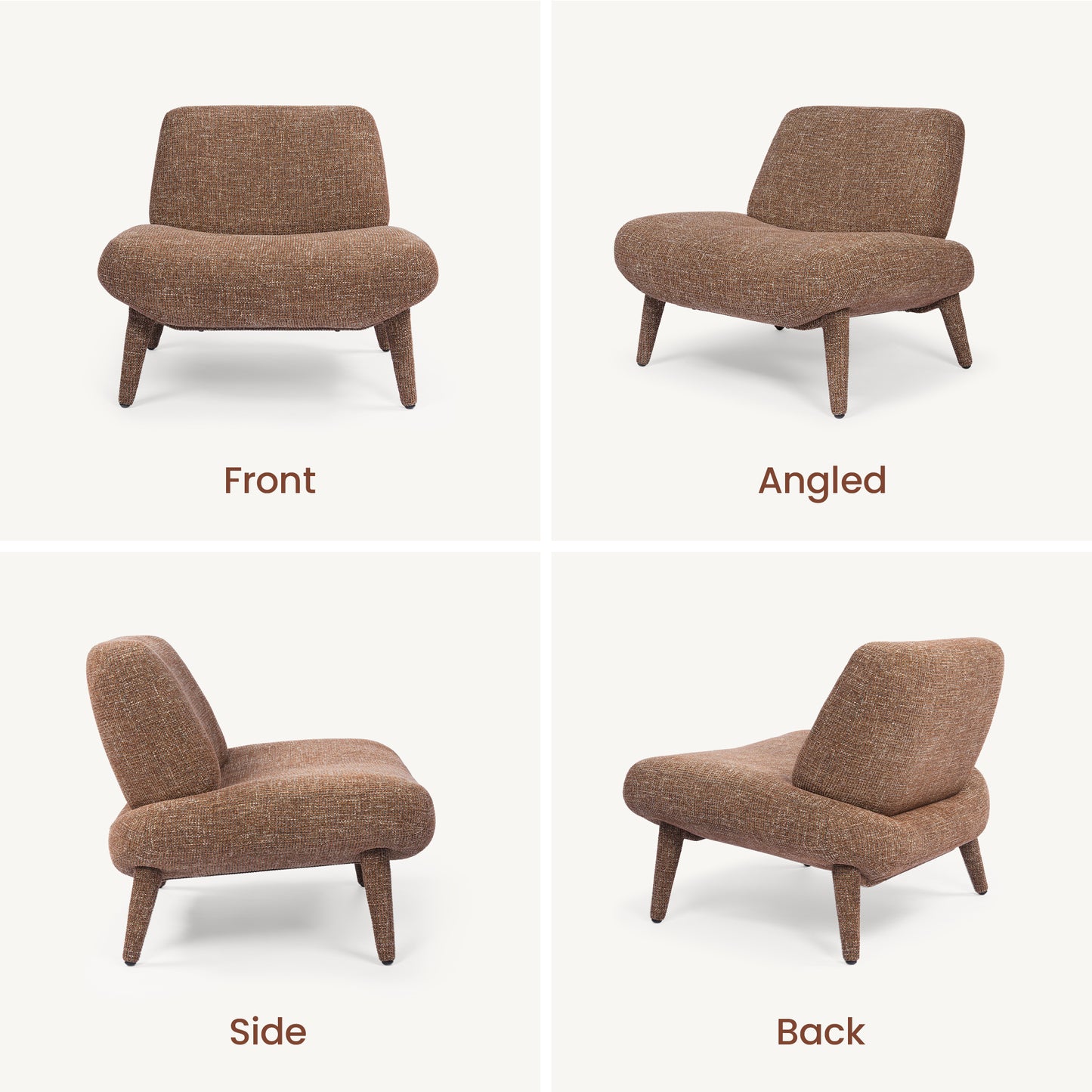 [Pre-Sale] Modern Mid-Century Bouclé Accent Chair | Wide Armless Lounge Chair in Rust Brown