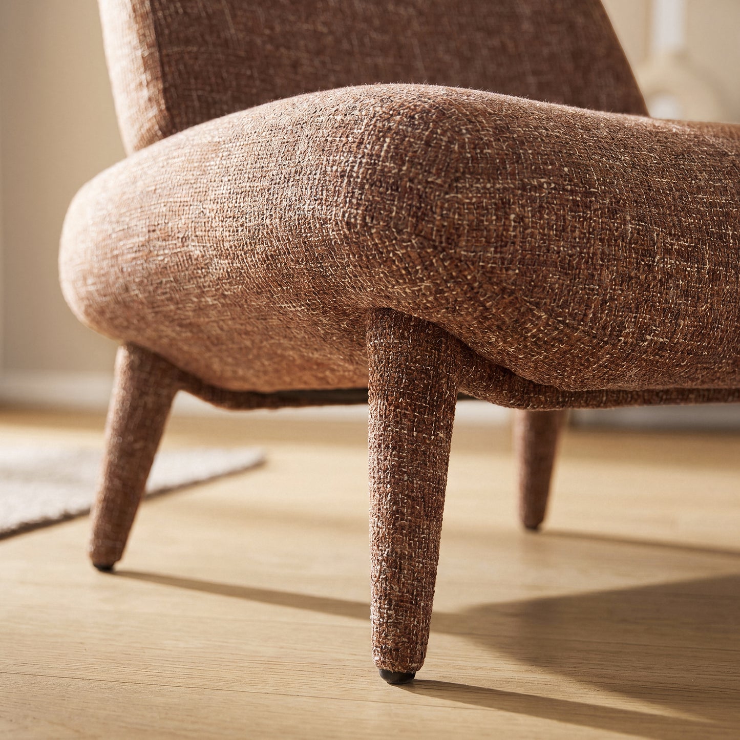 [Pre-Sale] Modern Mid-Century Bouclé Accent Chair | Wide Armless Lounge Chair in Rust Brown