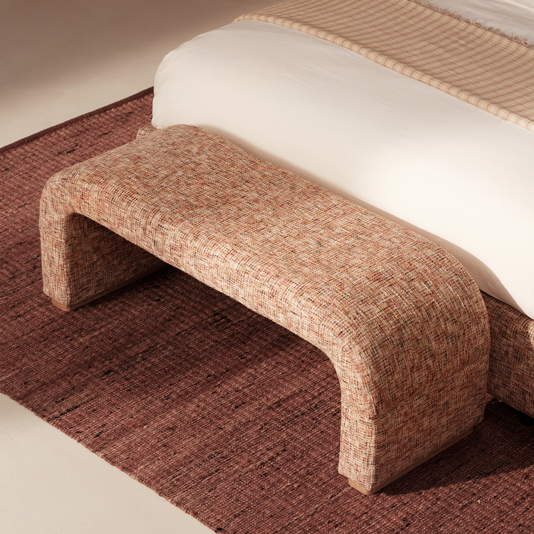 Dione Curved U-Shaped Bed End Bench & Shoe Bench, Canyon Dawn Red