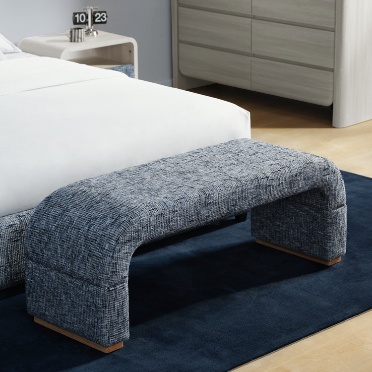 Dione Curved U-Shaped Bed End Bench & Shoe Bench, Harbor Depth Blue