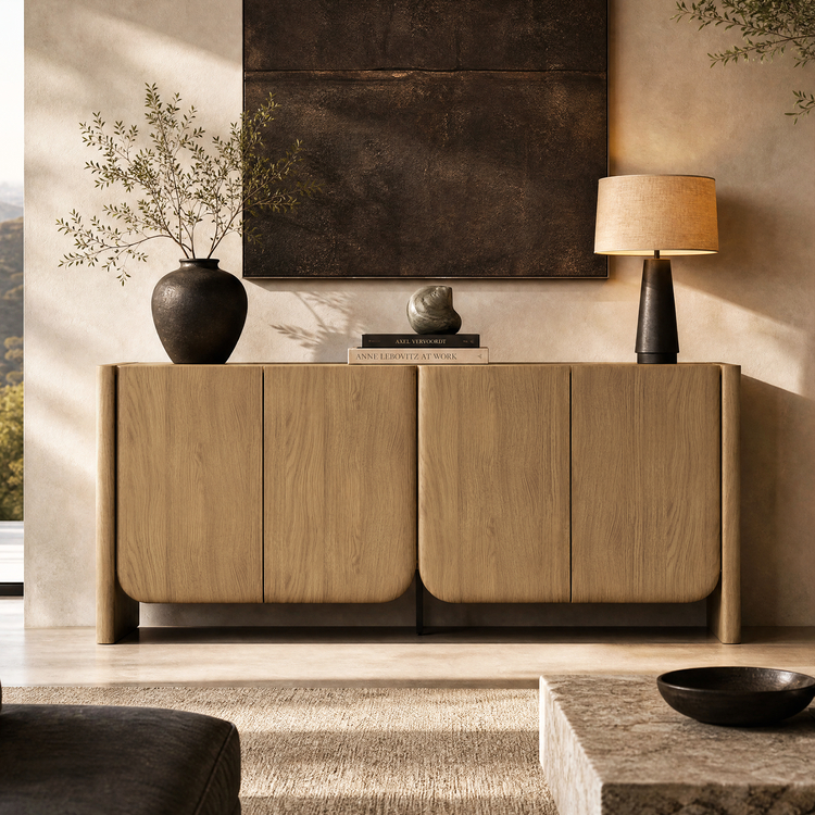 [Pre-Sale] 70 Inch Curved Edge Sideboard Accent Cabinet with 4 Storage Doors