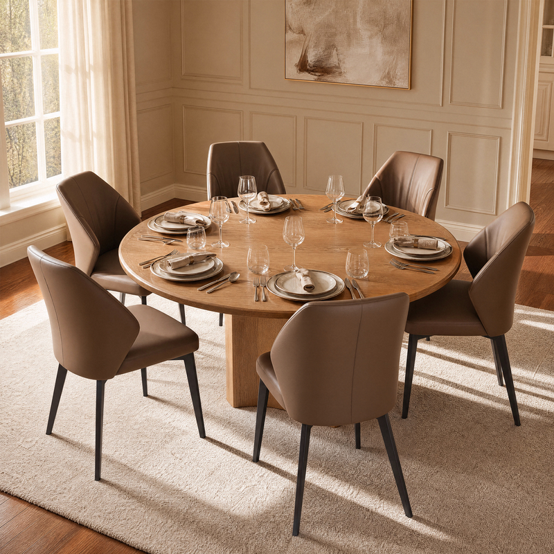 2-Pack Brown PU Leather Dining Chairs with Pleated Backrest