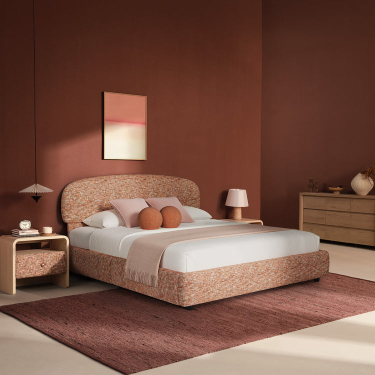 Dione King Lift-Up Storage Bed Frame with Curved Headboard, Canyon Dawn Red