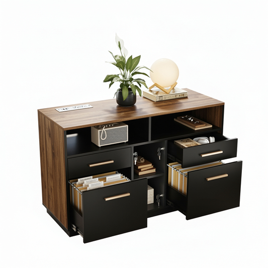 Soren 4-Drawer Wood Walnut Storage Cabinet File Office Cabinet Modern Bookcase