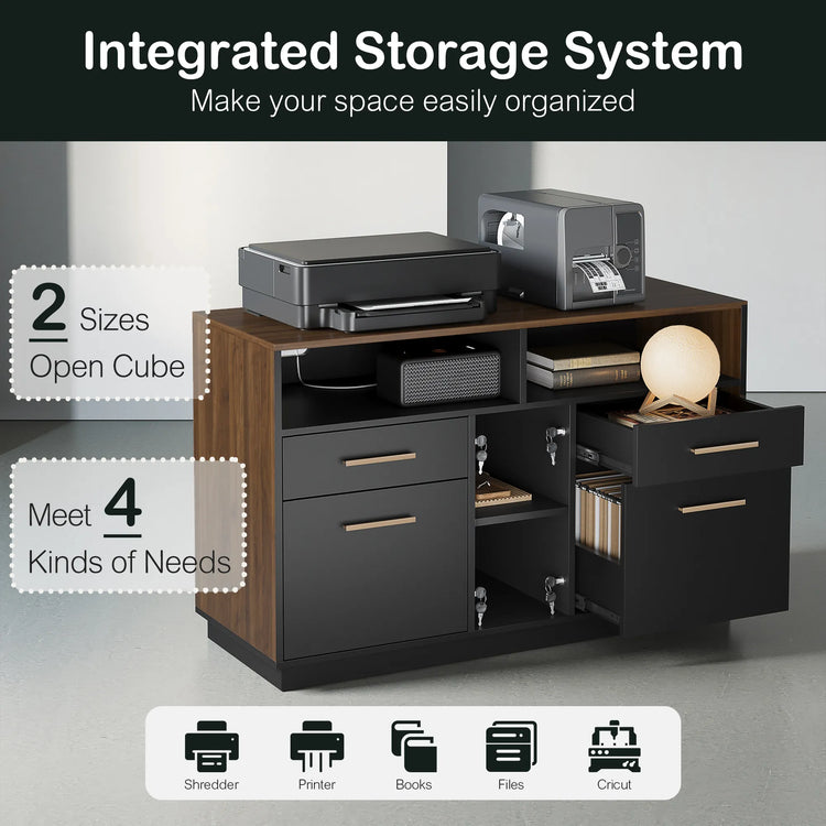 Soren 4-Drawer Wood Walnut Storage Cabinet File Office Cabinet Modern Bookcase